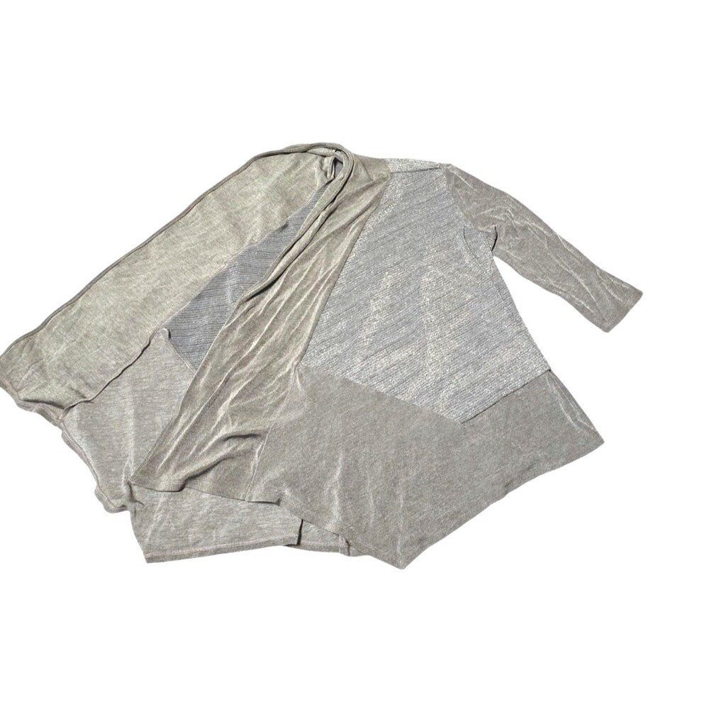 CHICO'S TRAVELERS Shimmery Taupe Waterfall Cardigan 3/4 Sleeves Med 8 Chicos 1 - Picture 8 of 10